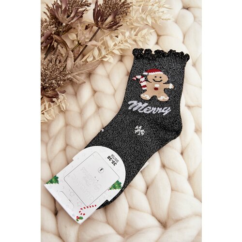 Kesi Women's Shiny Christmas Socks Black Slike