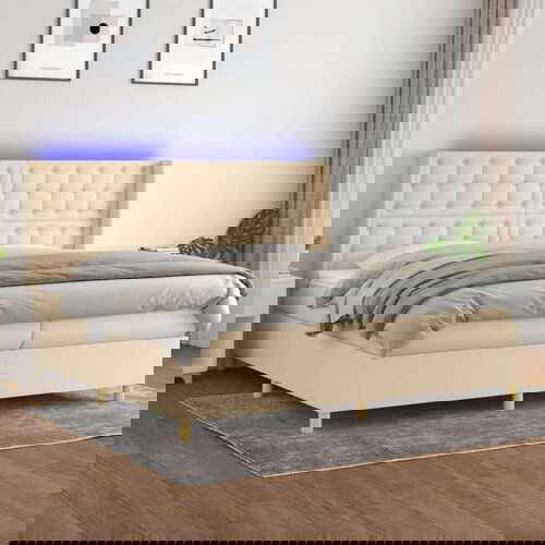 Box spring s madracem LED krem 200x200 cm od tkanine Slike