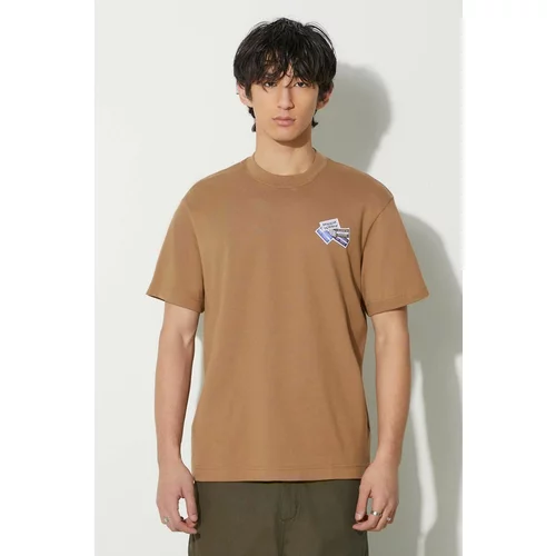 Lacoste Bombažna kratka majica moški, rjava barva