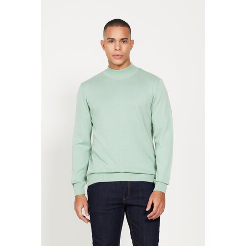 ALTINYILDIZ CLASSICS Men's Aqua Green Standard Fit Regular Cut Half Turtleneck Cotton Knitwear Sweater Cene