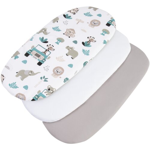 Medi Partners 3 – Pak – Fitted sheet for stroller – cotton – Mint Zoo – White – Gray Cene