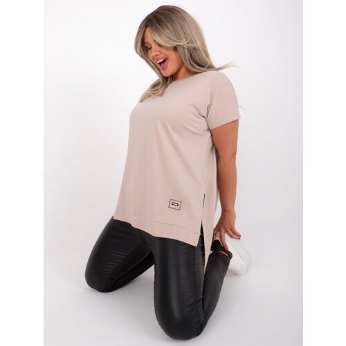 Fashion Hunters Beige long blouse plus size with slits Slike