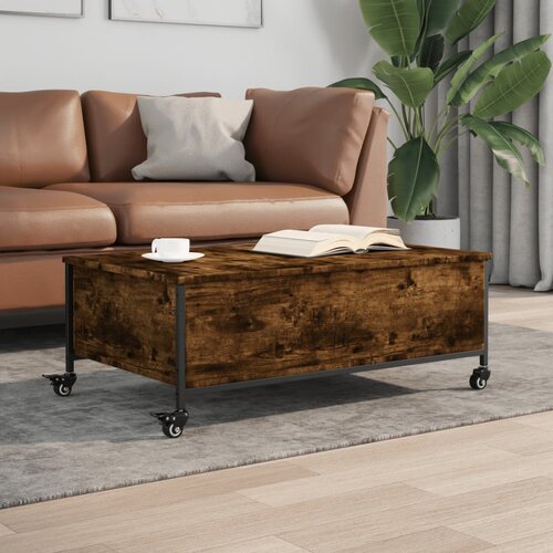 Furnova Klubska mizica s kolesci dimljen hrast 91x55x34 cm inž. les, (21913223) Cene
