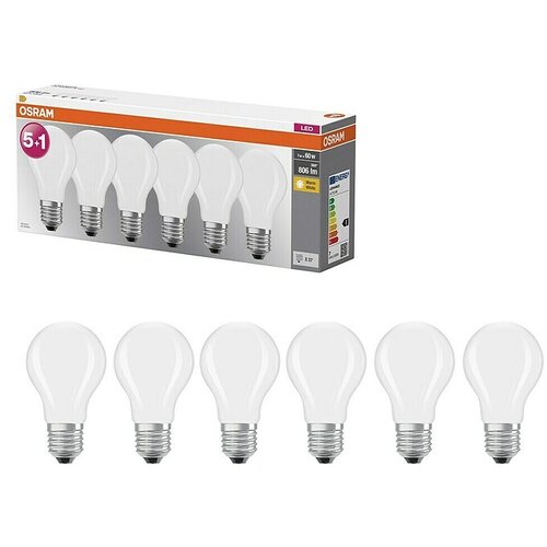 Osram Set LED žarulja Base Classic (Mat, Bez prigu&amp;scaron;ivanja, Topla bijela, 806 lm, 7 W, 6 Kom.) Slike