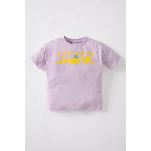 Defacto Baby Girl Regular Fit Crew Neck Slogan Printed Short Sleeved T-Shirt
