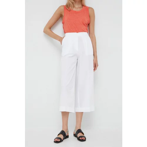 Sisley Pamučne hlače za žene, boja: bijela, široke, visoki struk