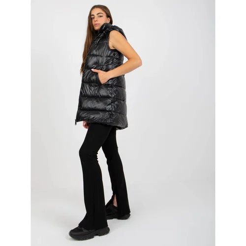 Fashion Hunters Black lacquered down vest with a hood