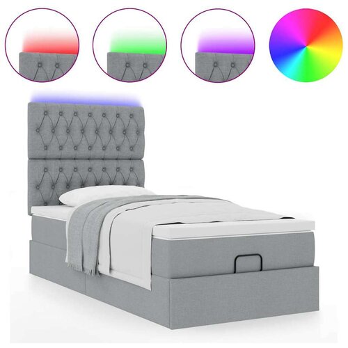 VidaXL Otomanski okvir kreveta s madraca svijetlosivi 90x190cm tkanine Slike