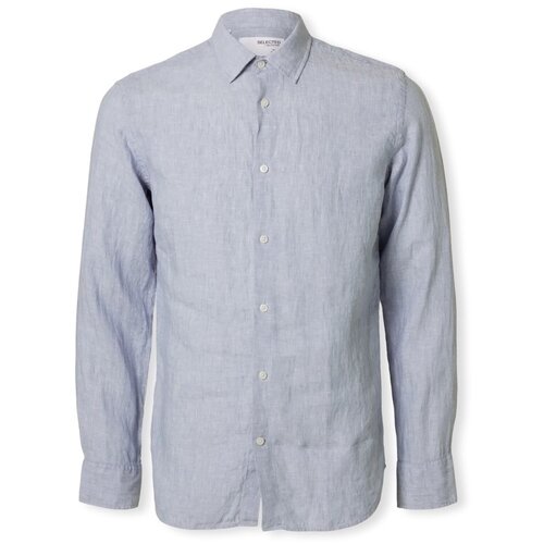 Selected Srajce z dolgimi rokavi Regkylian-Linen Shirt - Blue Fog/White Modra Slike