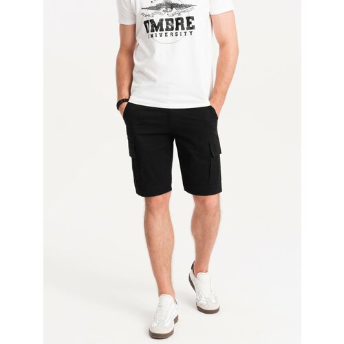 Ombre Men's single color shorts with cargo pockets - black Slike