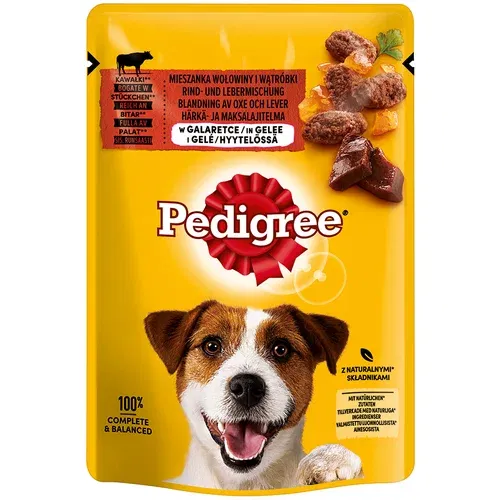 Pedigree 76 + 20 gratis! vrečke mokra pasja hrana 96 x 100 g - vrečke v multi pakiranju: Mešanica govedine in jeter v želeju