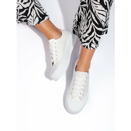 Shelvt Women's platform sneakers white Cene