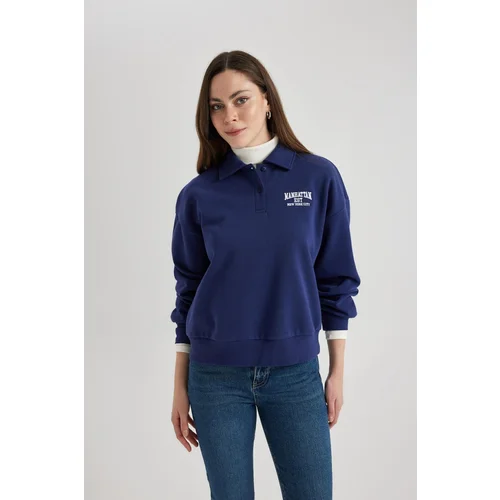 Defacto Regular Fit Polo Neck Embroidered Thick Fabric Sweatshirt C2323ax23wn