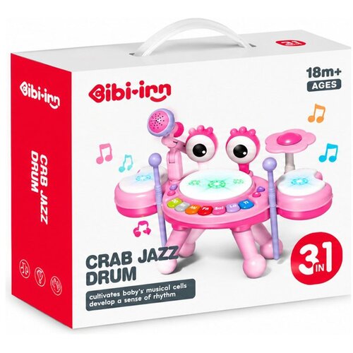  Muzički bubanj kraba 3u1 sa svetlosnim efektima, roze Cene