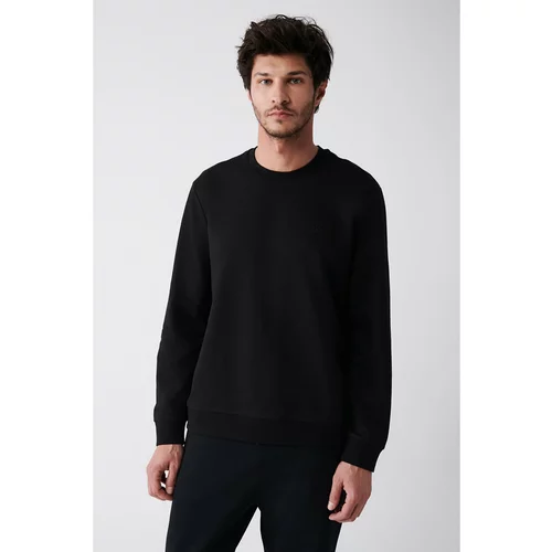 Avva Men's Black Crew Neck Cotton 2 Threads Not Raised Flexible Comfort Fit Sweatshirt