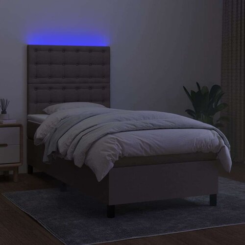  Krevet box spring s madracem LED smeđesivi 90x190 cm tkanina Slike