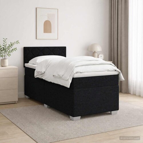  s box springom madracem i LED-om Crna 90 x 190 cm - Crna 90 x 190 cm Dizajn s rombovima Cene