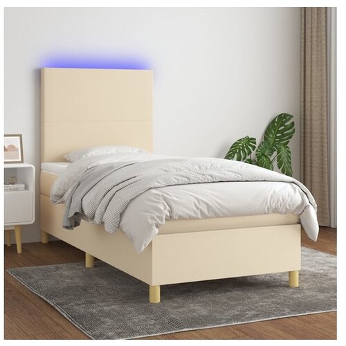 VidaXL Krevet box spring s madracem LED krem 90x200 cm od tkanine Slike