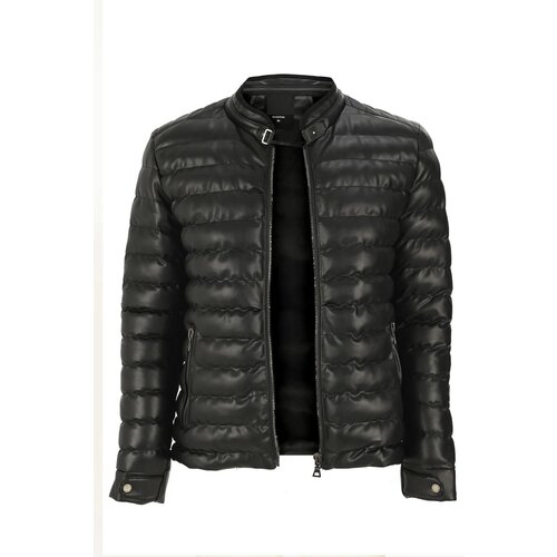 Dewberry 74456 Slim Fit Puffer Mens PU Jacket-BLACK Slike