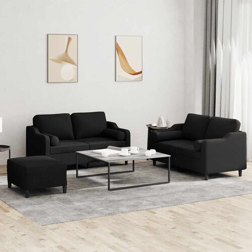  3-dijelni set sofa s jastucima crni od mikrovlakana Cijene