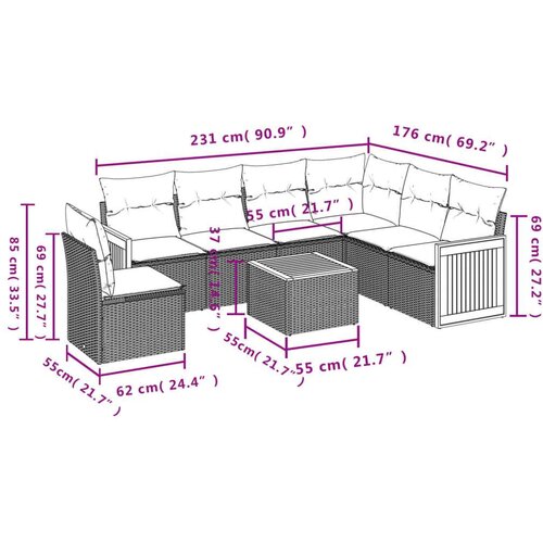 VidaXL 7-dijelni set vrtnih sofa od poliratana s jastucima bež Slike