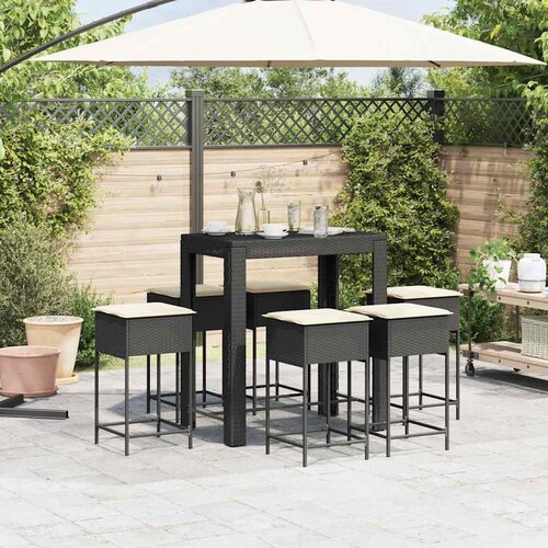  7-dijelni vrtni barski set od poliratana s jastucima crni Crna 100 x 60.5 x 110.5 cm Slike