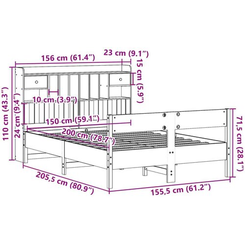 VidaXL Krevet s regalom z knjige bez madraca bijeli 150x200cm borovina Slike