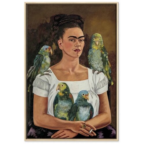  Slika - Frida Kahlo &amp;ndash; Me and My Parrots 40x60 U prirodnom drvenom okviru Slike