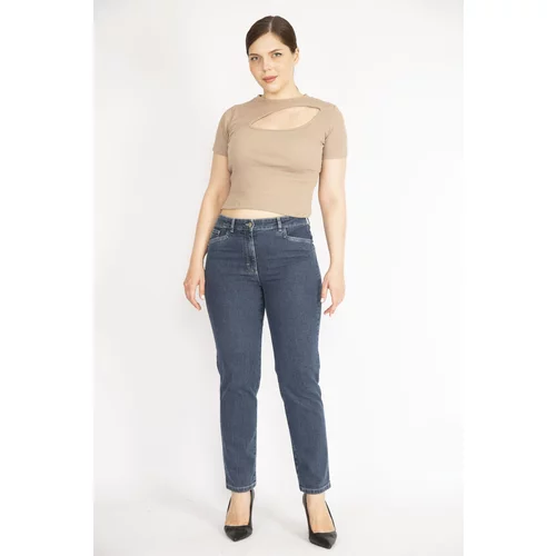 Şans Women's Plus Size Navy Blue Lycra Jeans With Front Pockets