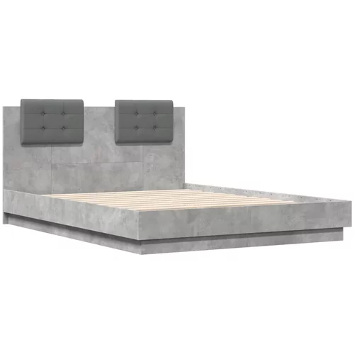 vidaXL Posteljni okvir z vzglavjem betonsko siv 140x190 cm inž. les, (21112559)