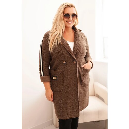 Kesi Włoski Plus Size women's coat made of faux sheepskin with pockets brown Cene