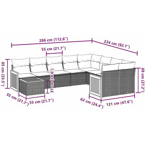  10-dijelni set vrtnih sofa s jastucima crni od poliratana Slike