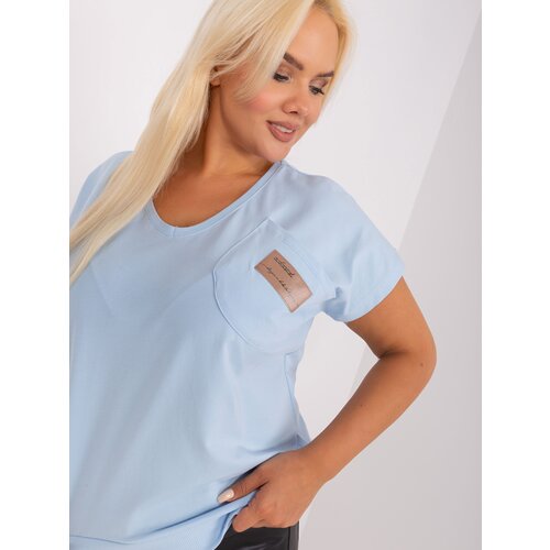 Fashion Hunters Light blue plus size blouse with pocket Slike
