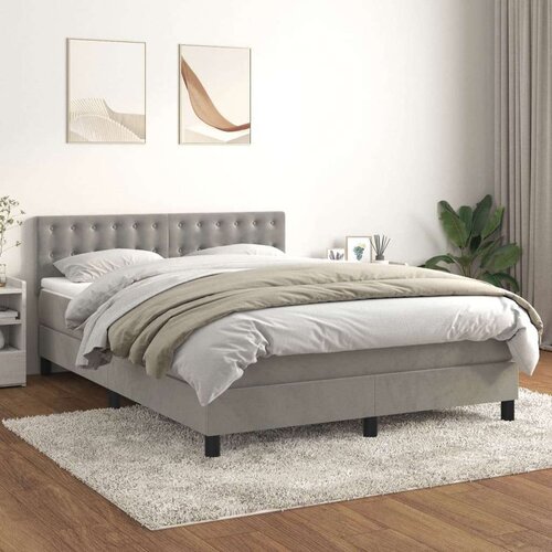 VidaXL Krevet s oprugama i madracem svjetlosivi 140x190 cm bar&amp;scaron;unasti Slike