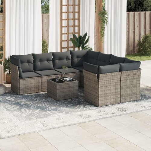 VidaXL 9-dijelni set vrtnih sofa od poliratana s jastucima sivi Slike