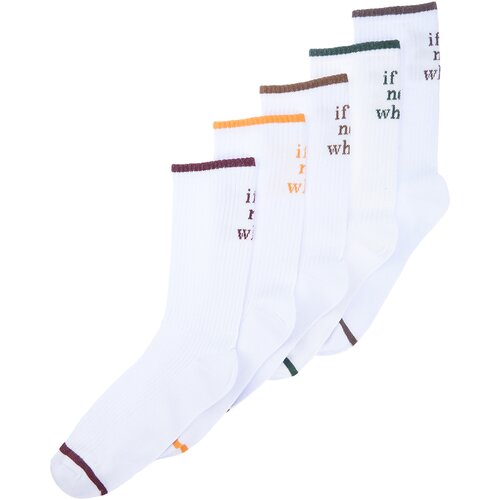 Trendyol White Men's 5-Pack Cotton Text Patterned Striped Toe College-Tennis-Medium Size Socks Cene