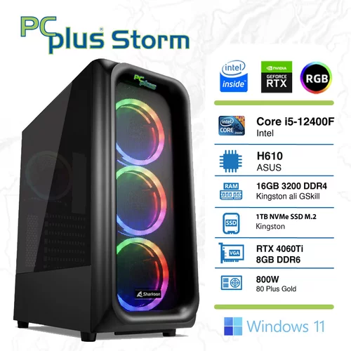 PCPLUS Storm i5-12400F 16GB 1TB NVMe SSD GeForce RTX 4060 Ti DDR6 8GB RGB Windows 11 Home gaming namizni računalnik, (20828831)