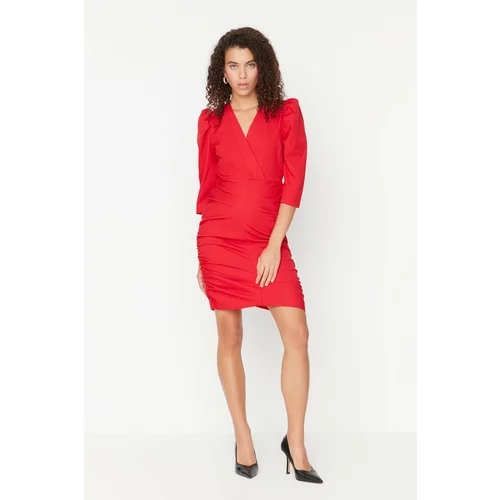 Trendyol Red Double Breasted Collar Draped Detailed Dress