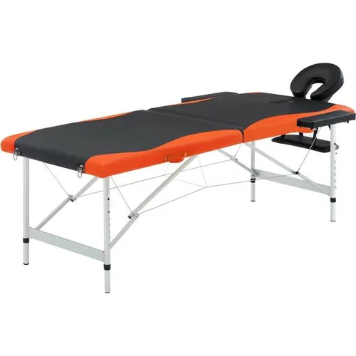  2-conska zložljiva masažna miza aluminij črna in oranžna