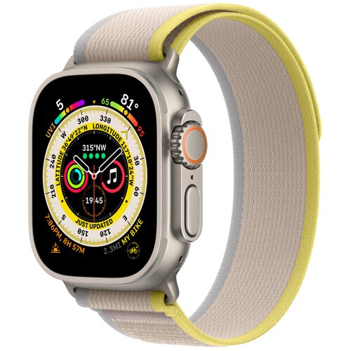 Apple watch ultra cellular 49mm titanium case with yellow/beige trail loop - s/m (mnhk3se/a) Slike
