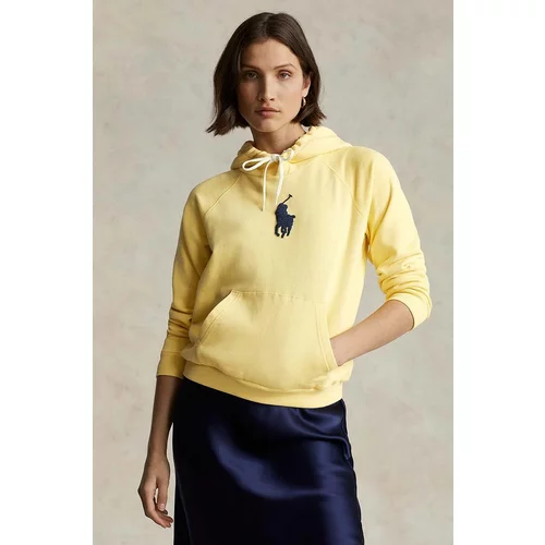 Polo Ralph Lauren Pamučna dukserica za žene, boja: žuta, s kapuljačom, s aplikacijom