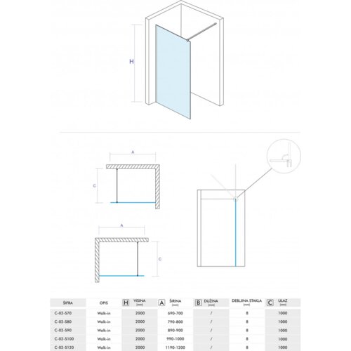 Copen stakleni paravan monte 8mm staklo - 90 cm Slike