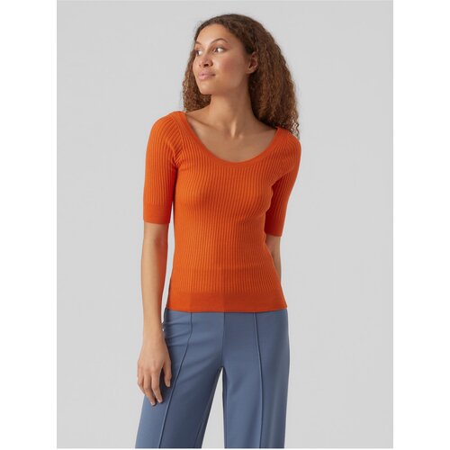 Vero_Moda Women's orange ribbed basic T-shirt Estela - Women Slike