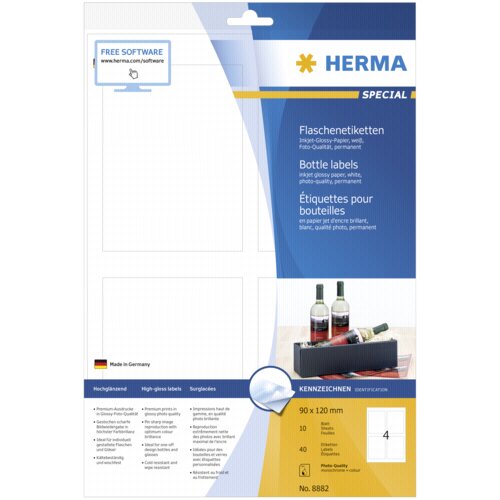 Herma Bottle Label inkjet 90x120 10 Sheets DIN A4 40 pcs. 8882 Slike
