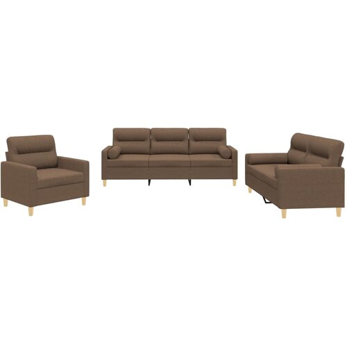  3-dijelni set sofa s jastucima smeđi od tkanine Slike