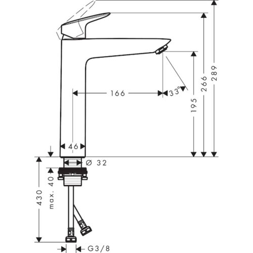 Hansgrohe enoročna armatura za umivalnik Logis 190 brez zgornjega dela sifona (71091000) Slike