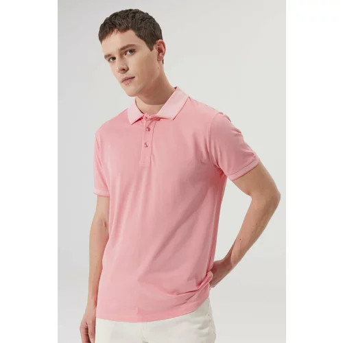 AC&Co / Altınyıldız Classics Men's Anti-shrink Cotton Fabric Slim Fit Slim Fit Pink-White Anti-roll Polo Neck T-Shirt.