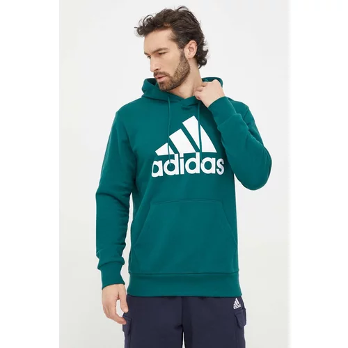 Adidas Bombažen pulover moška, zelena barva, s kapuco