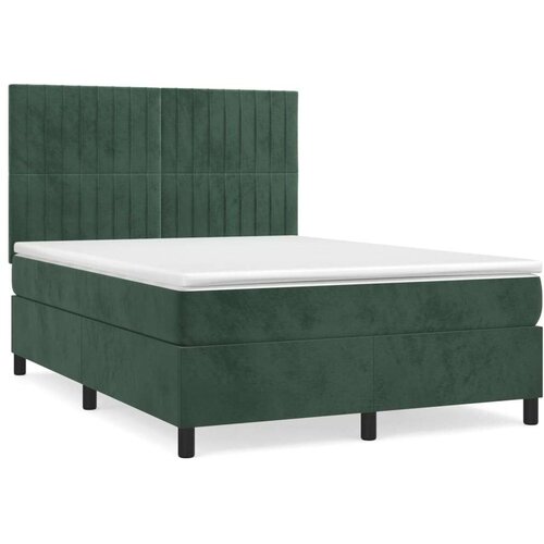 VidaXL Krevet s oprugama i madracem tamnozeleni 140x190 cm bar&amp;scaron;unasti Slike