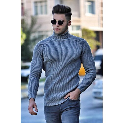 Madmext Men's Gray Turtleneck Sweater 4355 Slike